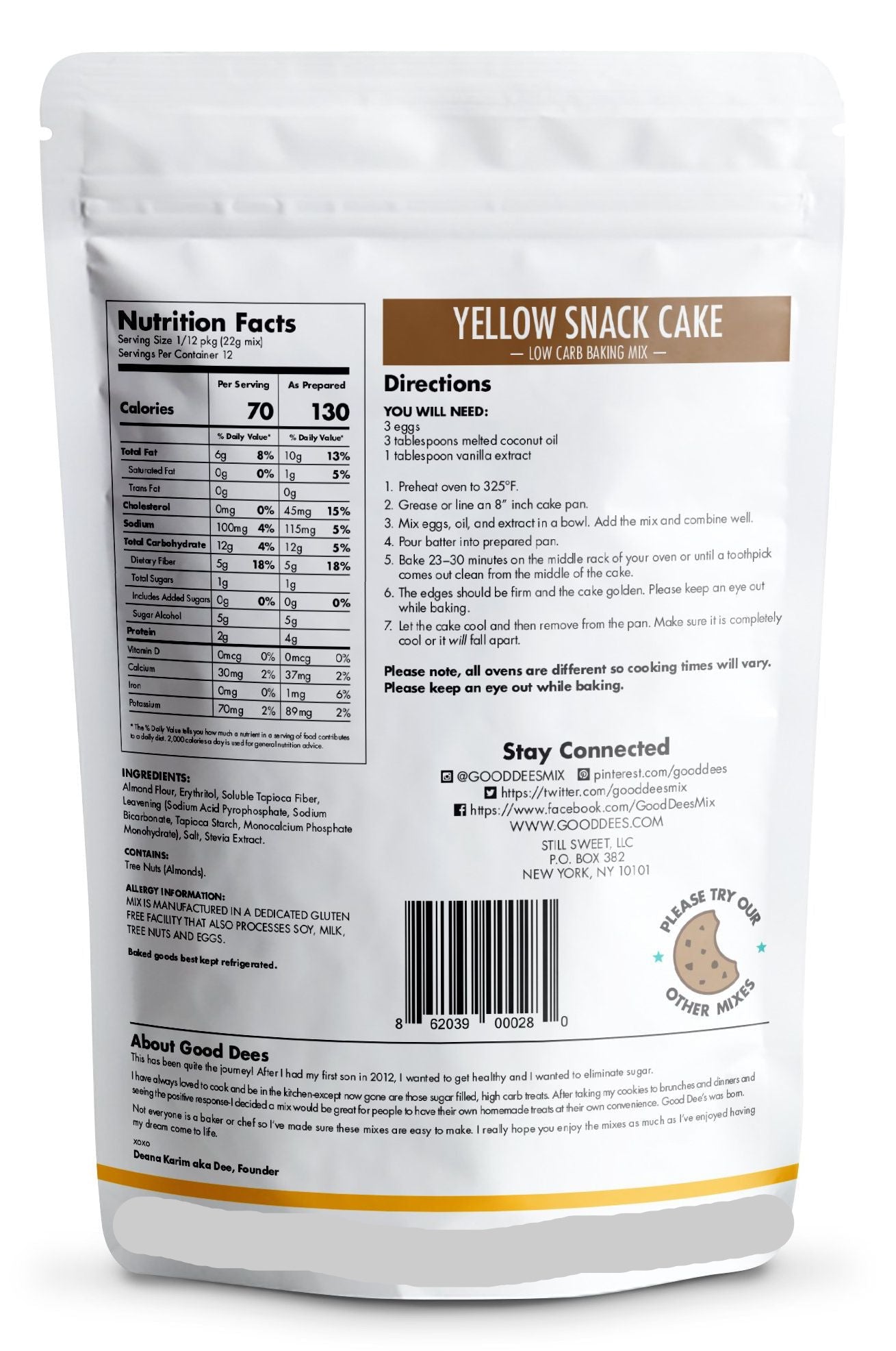 Good Dee’s Sugar-Free Low-Carb Yellow Snack Cake Baking Mix