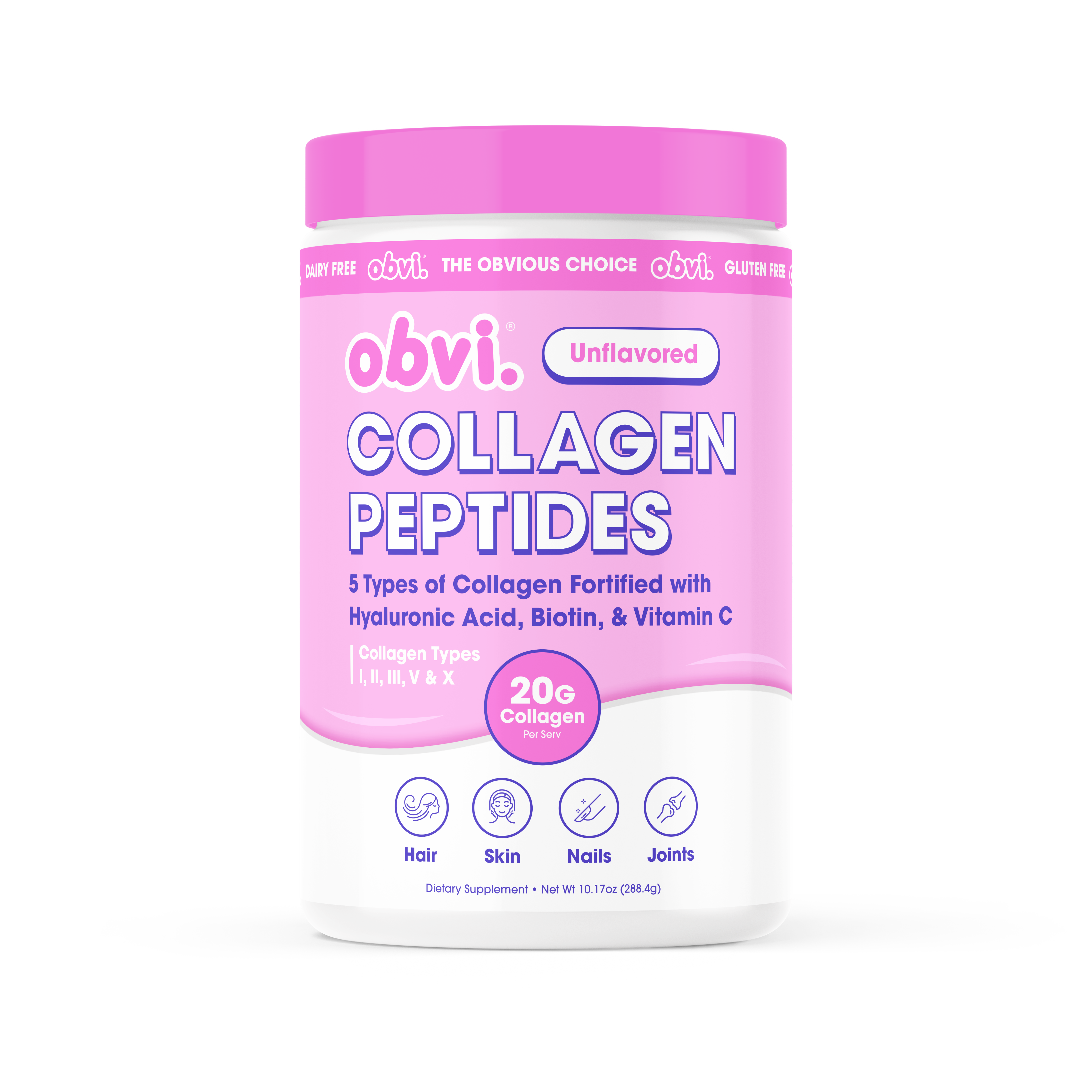 Obvi Collagen Peptides - 5 Types of Collagen-Fortified with Hyaluronic Acid, Biotin, & Vitamin C