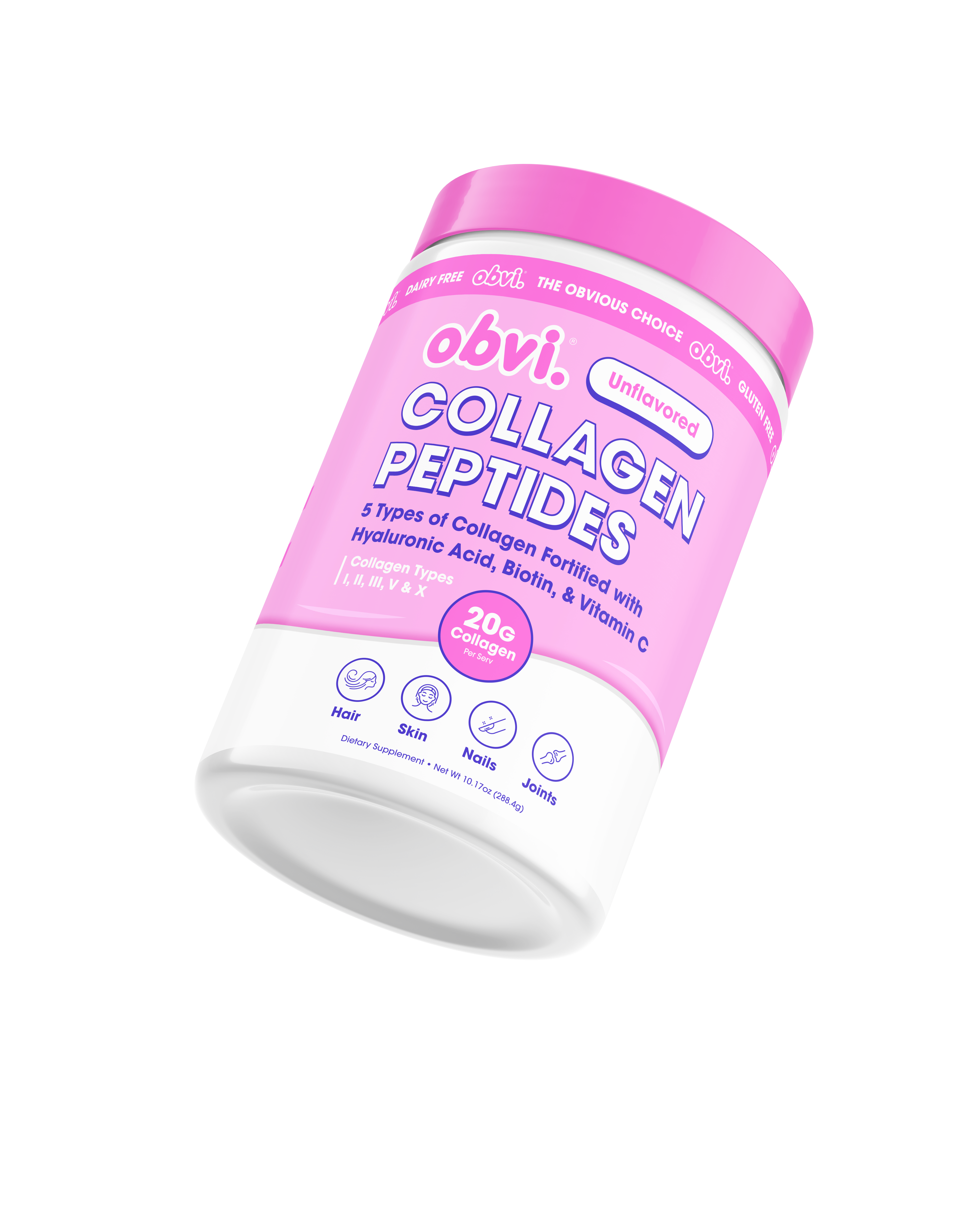 Obvi Collagen Peptides - 5 Types of Collagen-Fortified with Hyaluronic Acid, Biotin, & Vitamin C