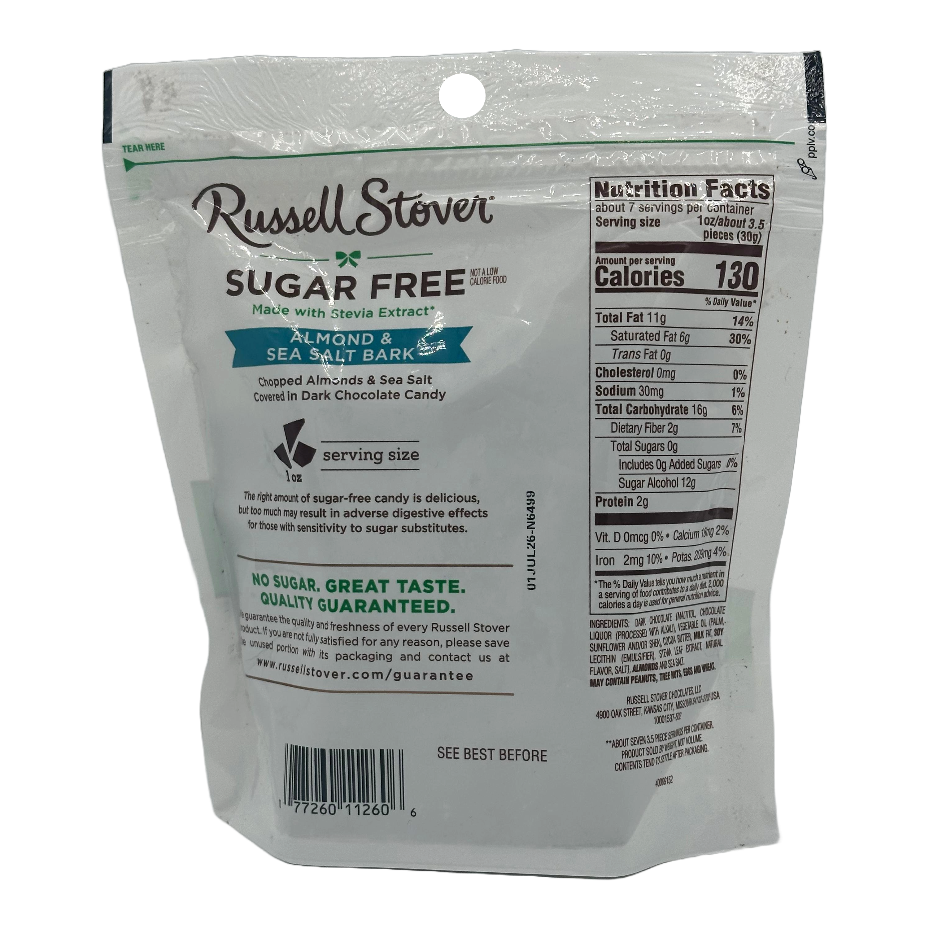 Russell Stover Sugar Free Dark Chocolate Bark - Almond & Sea Salt