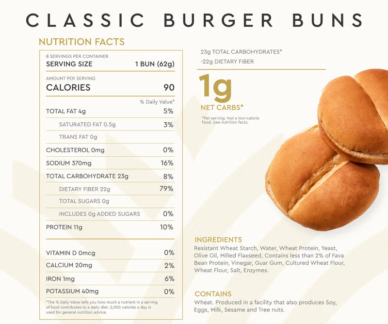 Hero Zero Net Carb Classic Burger Buns, 8 buns