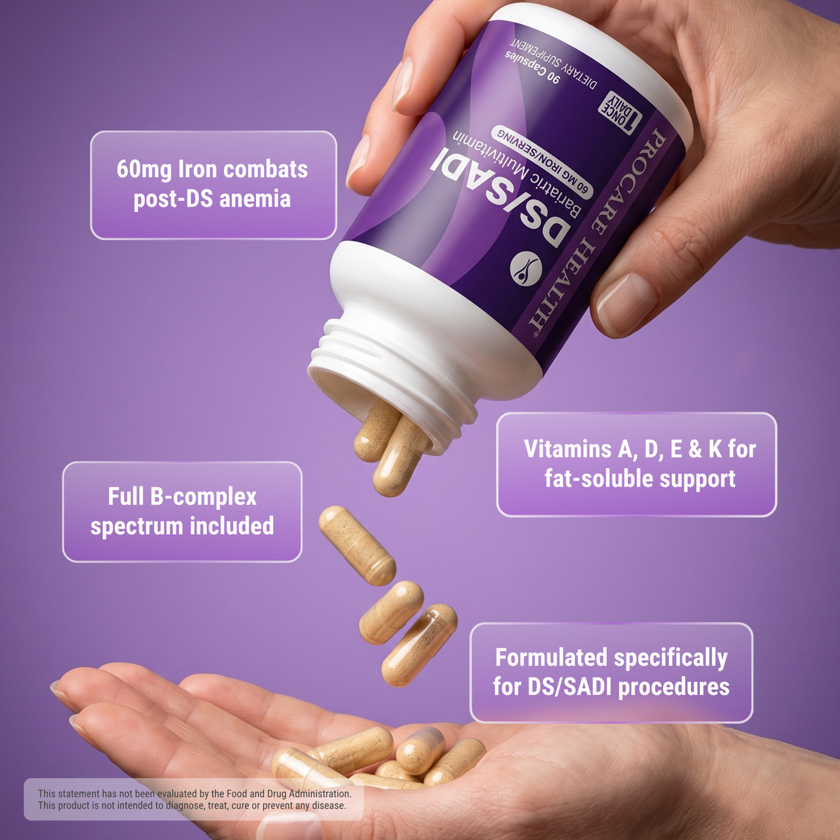 ProCare DS/SADI bariatric multivitamins with 60 MG of Iron.