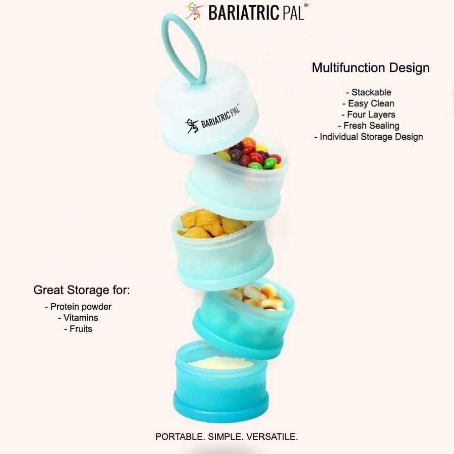 4 Compartment Detachable, Stackable, and Portion Controlled Food & Powder Storage Containers by BariatricPal - Pink & Blue Set - High-quality Lunch Box by BariatricPal at BariatricPal Store