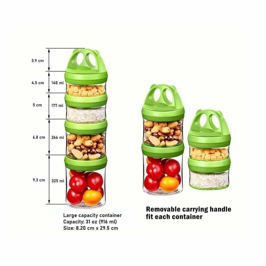 4 Compartment Twist Lock, Stackable, Leak-Proof, Food Storage, Snack Jars & Portion Control Lunch Box by BariatricPal - Variety Pack - High-quality Lunch Box by BariatricPal at BariatricPal Store