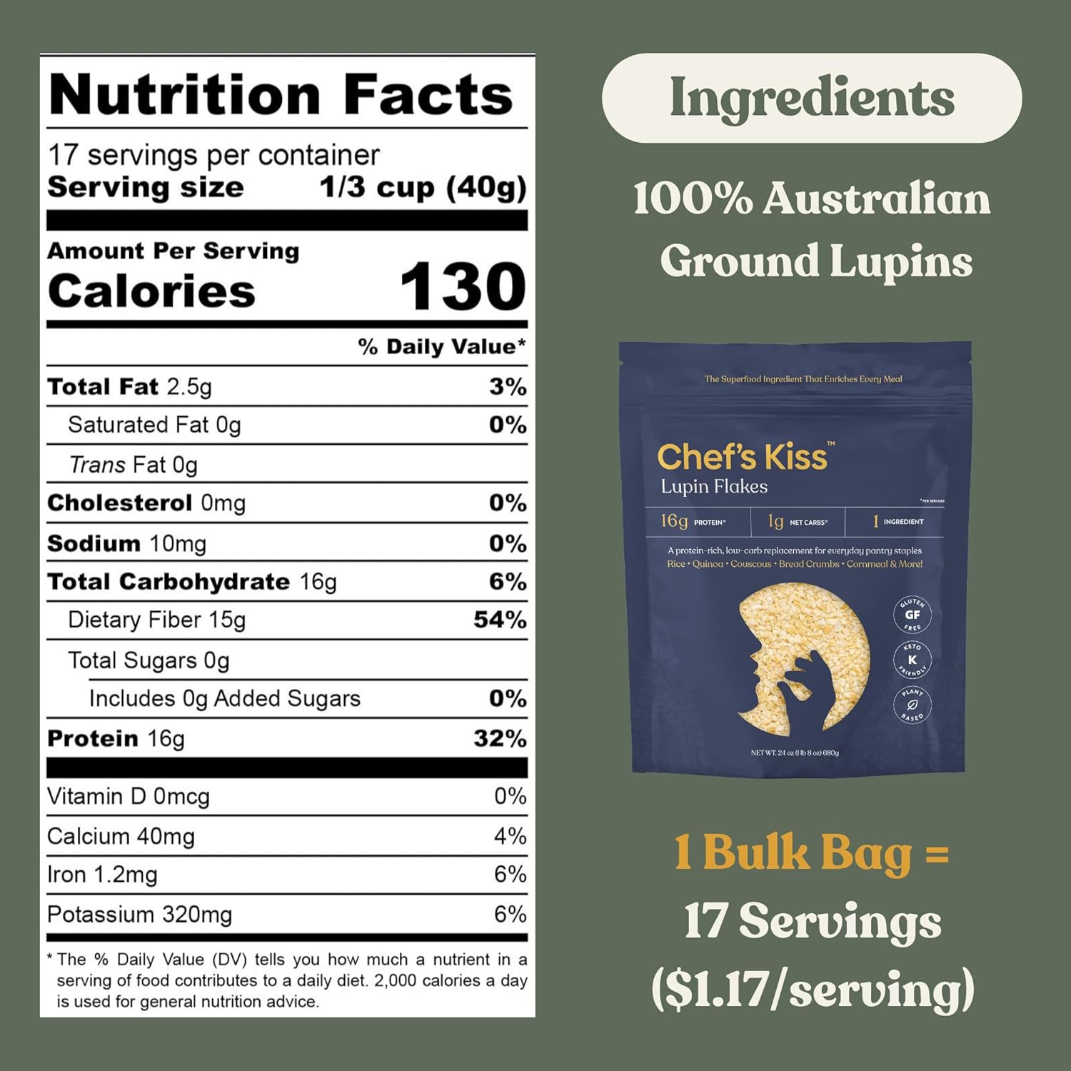 Chef's Kiss Lupin Flakes, 1.5 lb