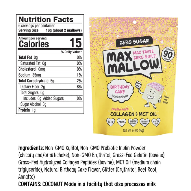 Max Mallow Low Carb Keto Marshmallows by Know Brainer Foods - Birthday Cake - High-quality Candies by Know Brainer Foods at BariatricPal Store