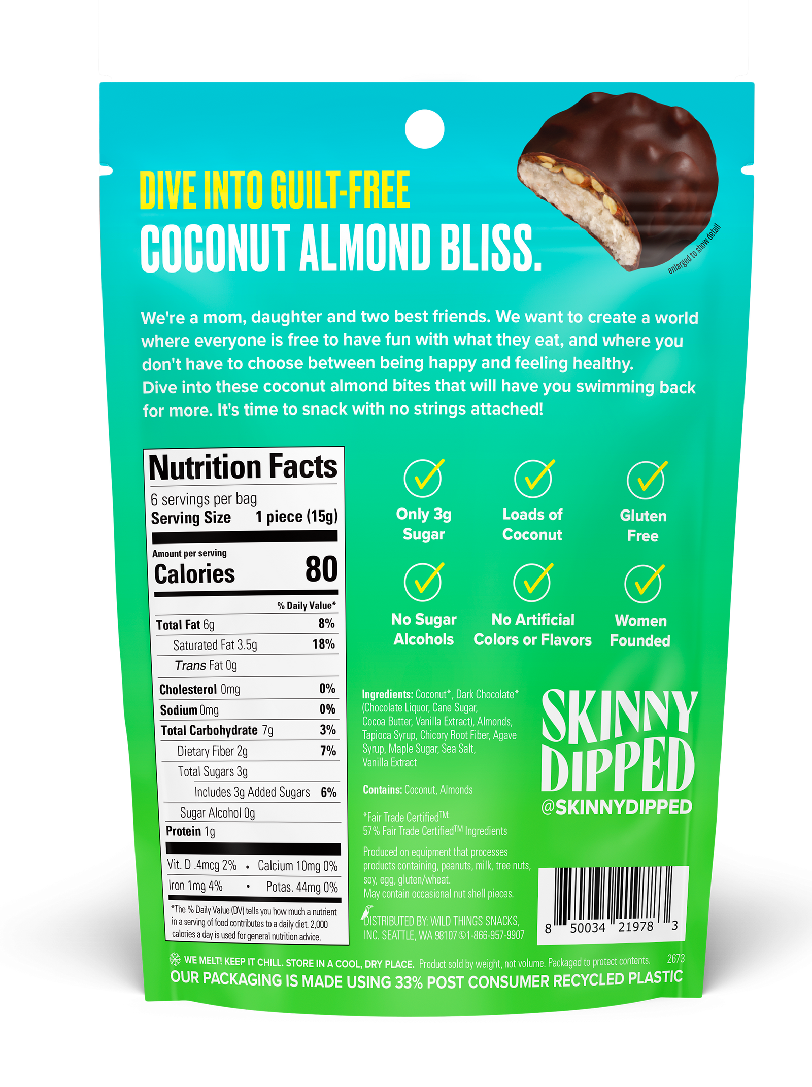 SkinnyDipped Bites - Dark Chocolate Coconut Almond