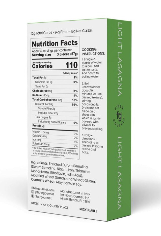 Fiber Gourmet Light Pasta - Lasagna - High-quality Pasta by Fiber Gourmet at BariatricPal Store