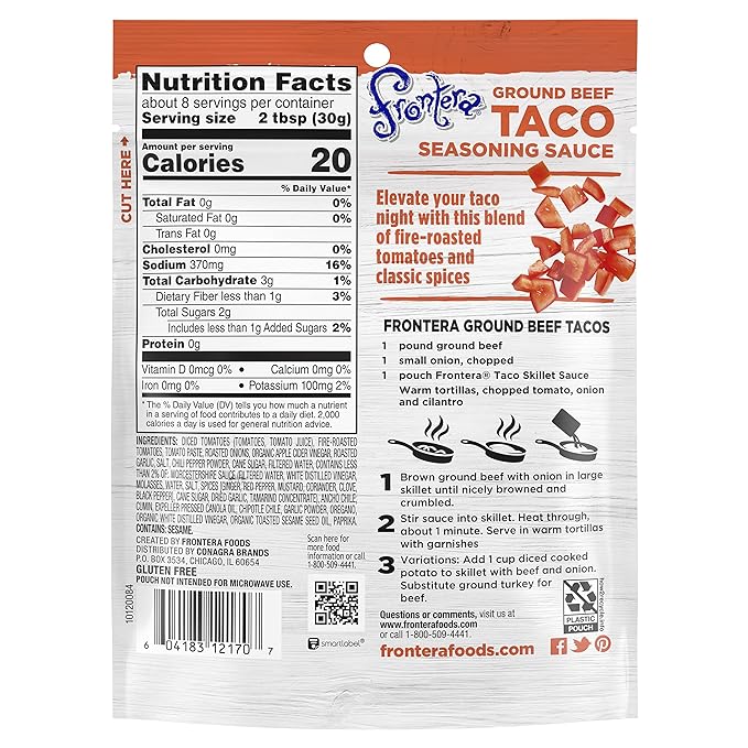 Frontera Taco Seasoning Sauce for Ground Beef 8 oz. - High-quality Gluten Free by Frontera at BariatricPal Store