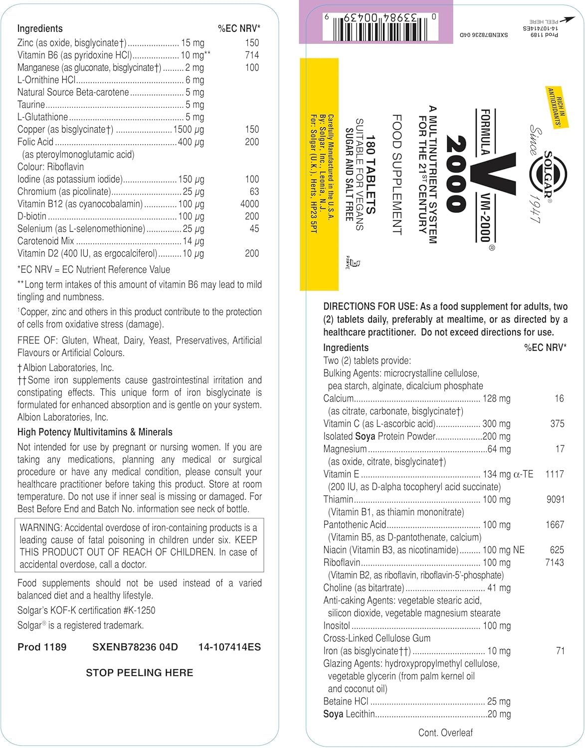 Solgar® Formula VM-2000® Tablets (Multinutrient System)