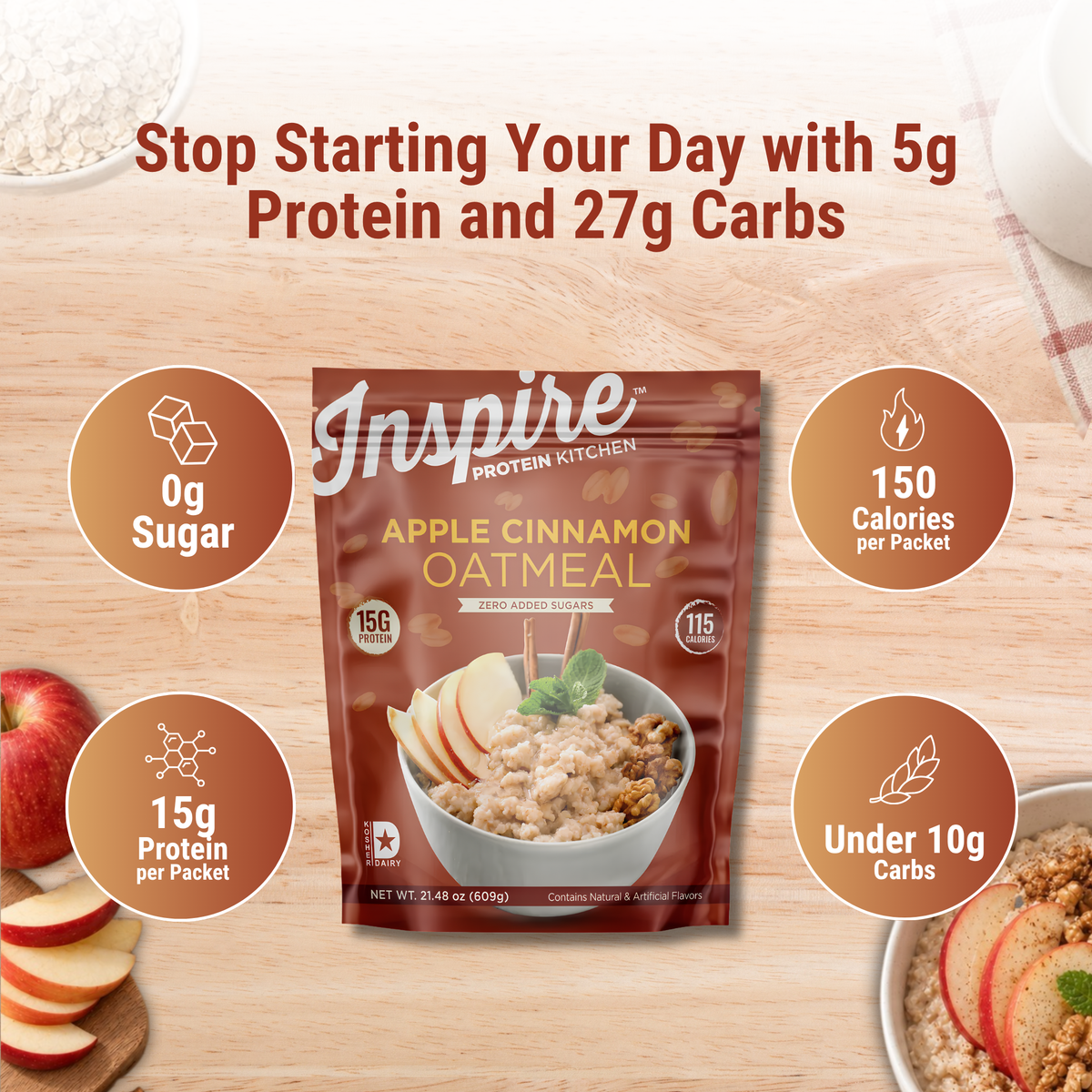 Apple Cinnamon Oatmeal with 15 grams of protein.
