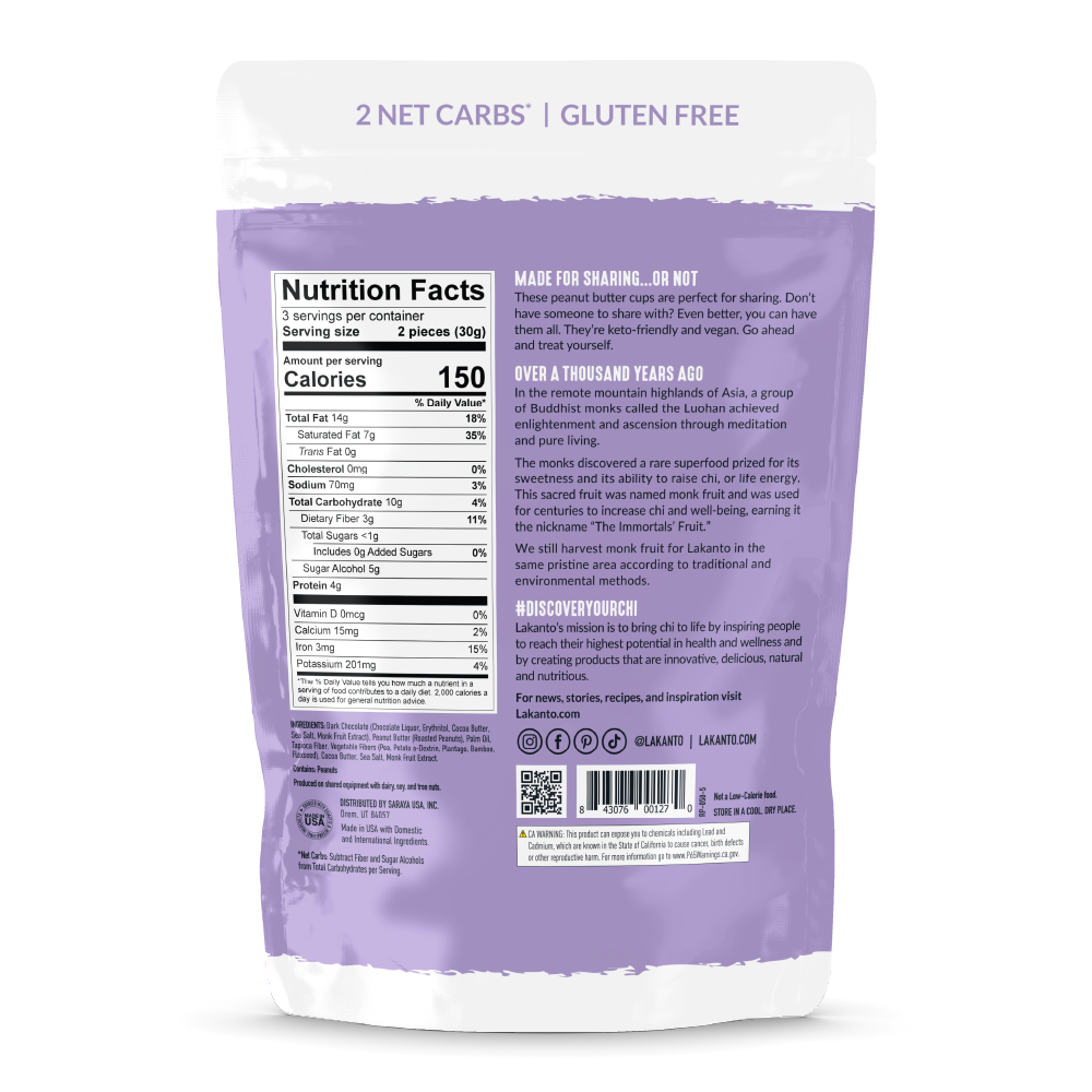 Lakanto Dark Chocolate Peanut Butter Cups (CLEARANCE: Best by February 05, 2026)