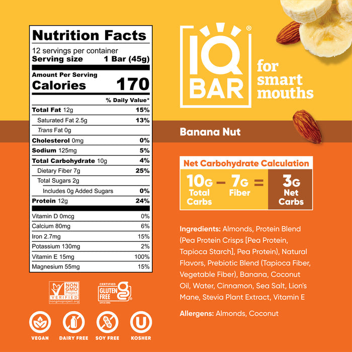 IQBar Vegan and Keto Protein Bars - Banana Nut - High-quality Protein Bars by IQBar at BariatricPal Store