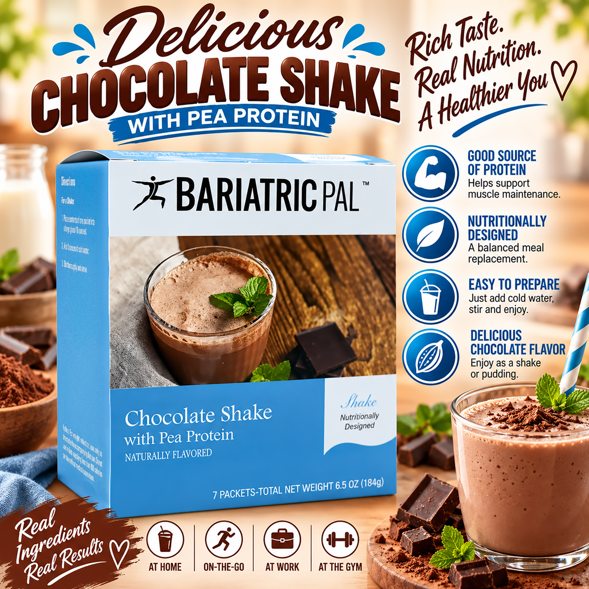 BariatricPal's Cream Chocolate shake packed wth 15 gram of pea protein.