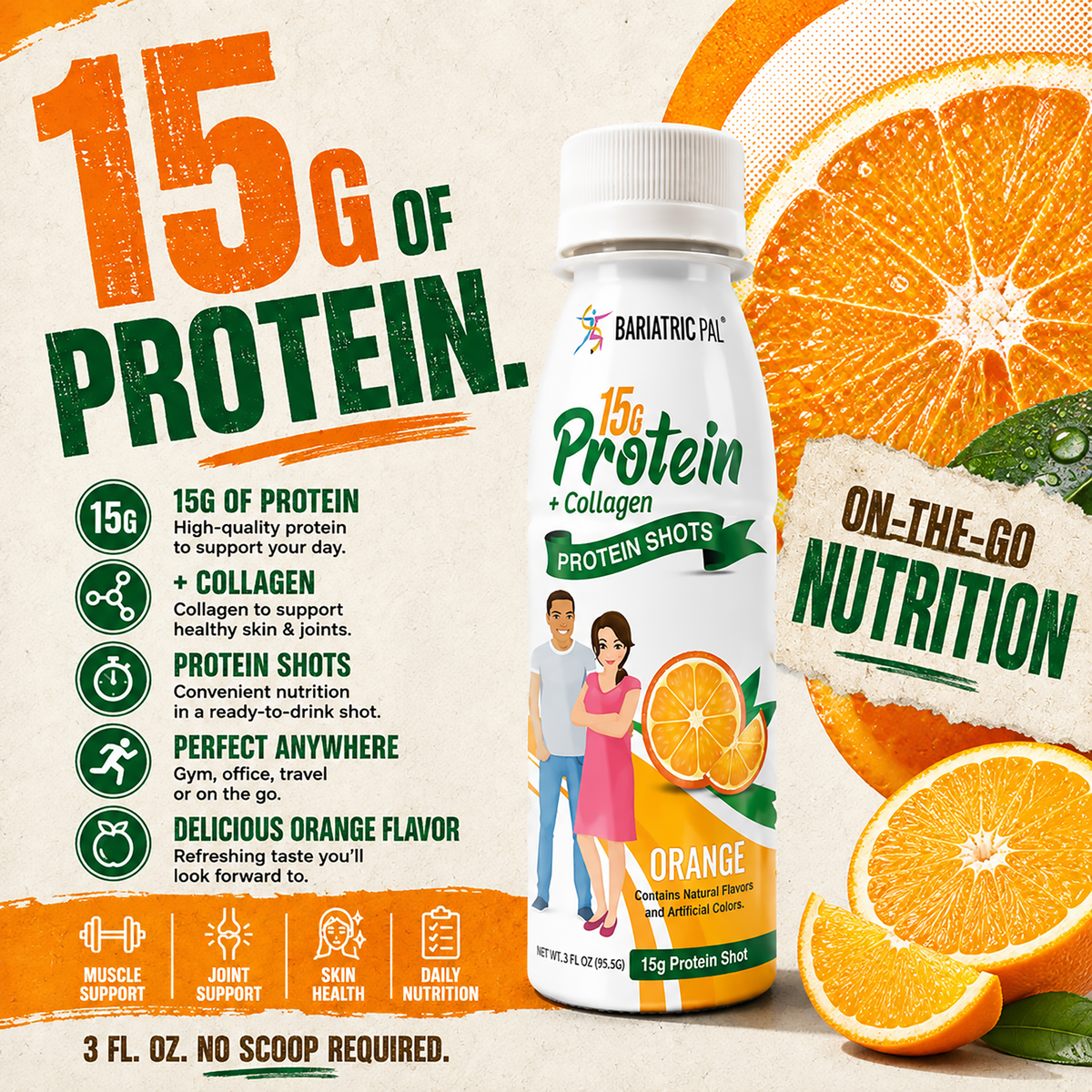 BP 15g Whey & Collagen Complete Protein Shots - Orange