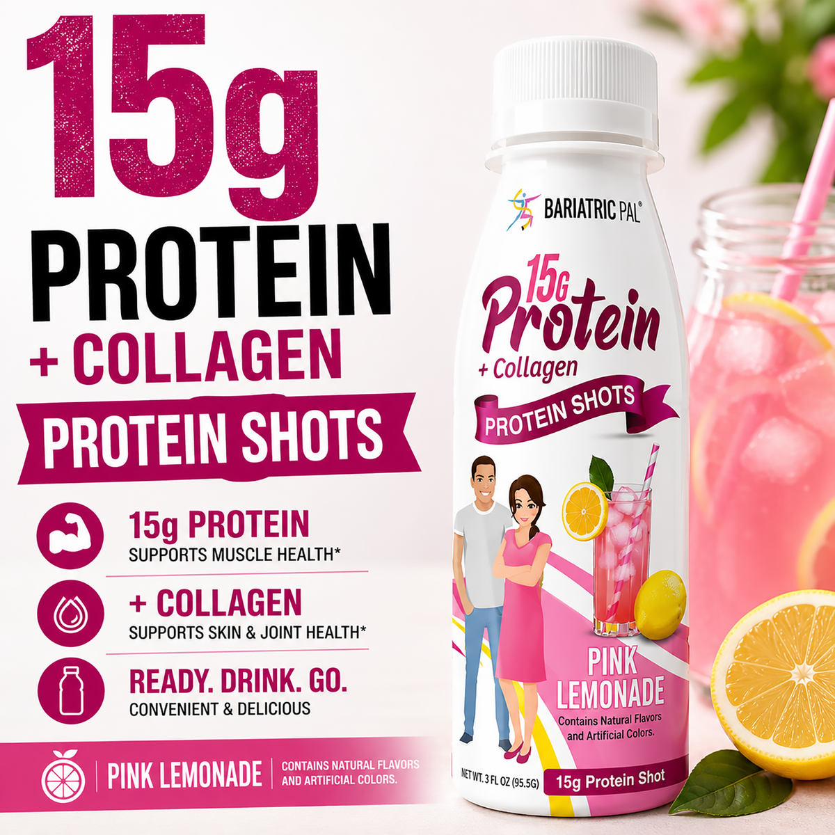 BariatricPal 15g Whey & Collagen Complete Protein Shots - Pink Lemonade