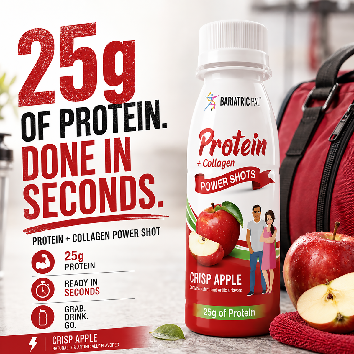 BariatricPal 25g Whey & Collagen Complete Protein Power Shots - Crisp Apple