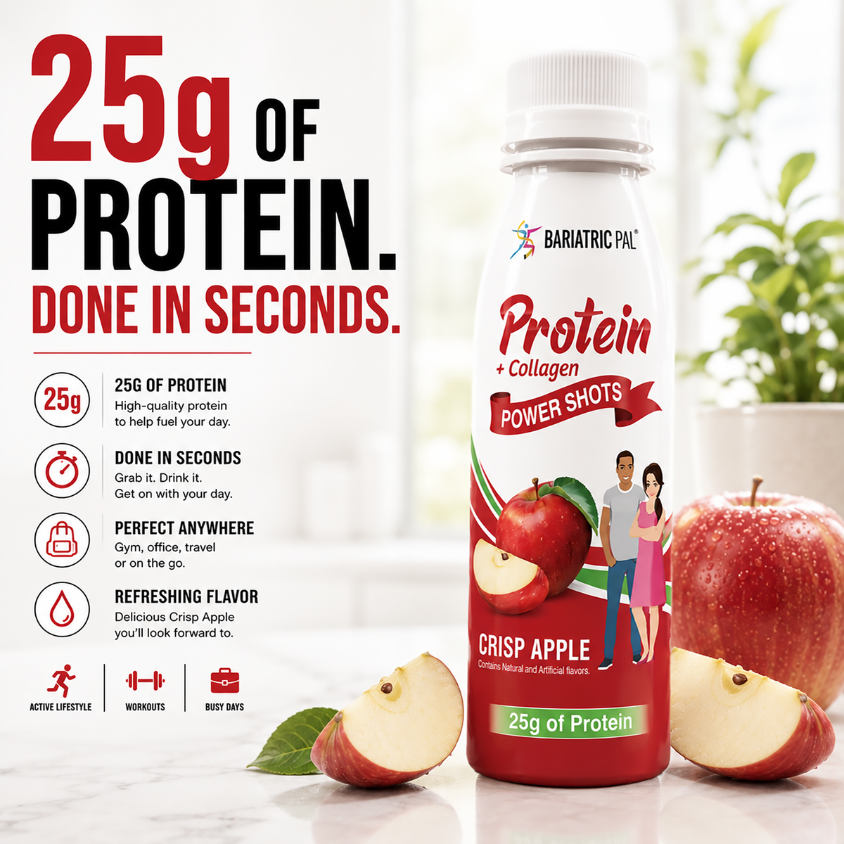 BariatricPal 25g Whey & Collagen Complete Protein Power Shots - Crisp Apple