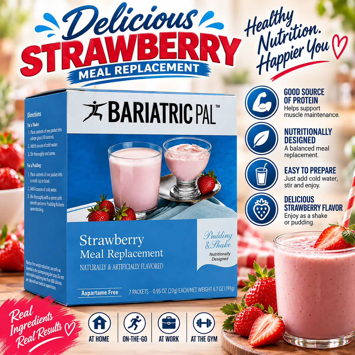 BariatricPal 15g Protein Shake or Pudding - Strawberry (Aspartame Free)
