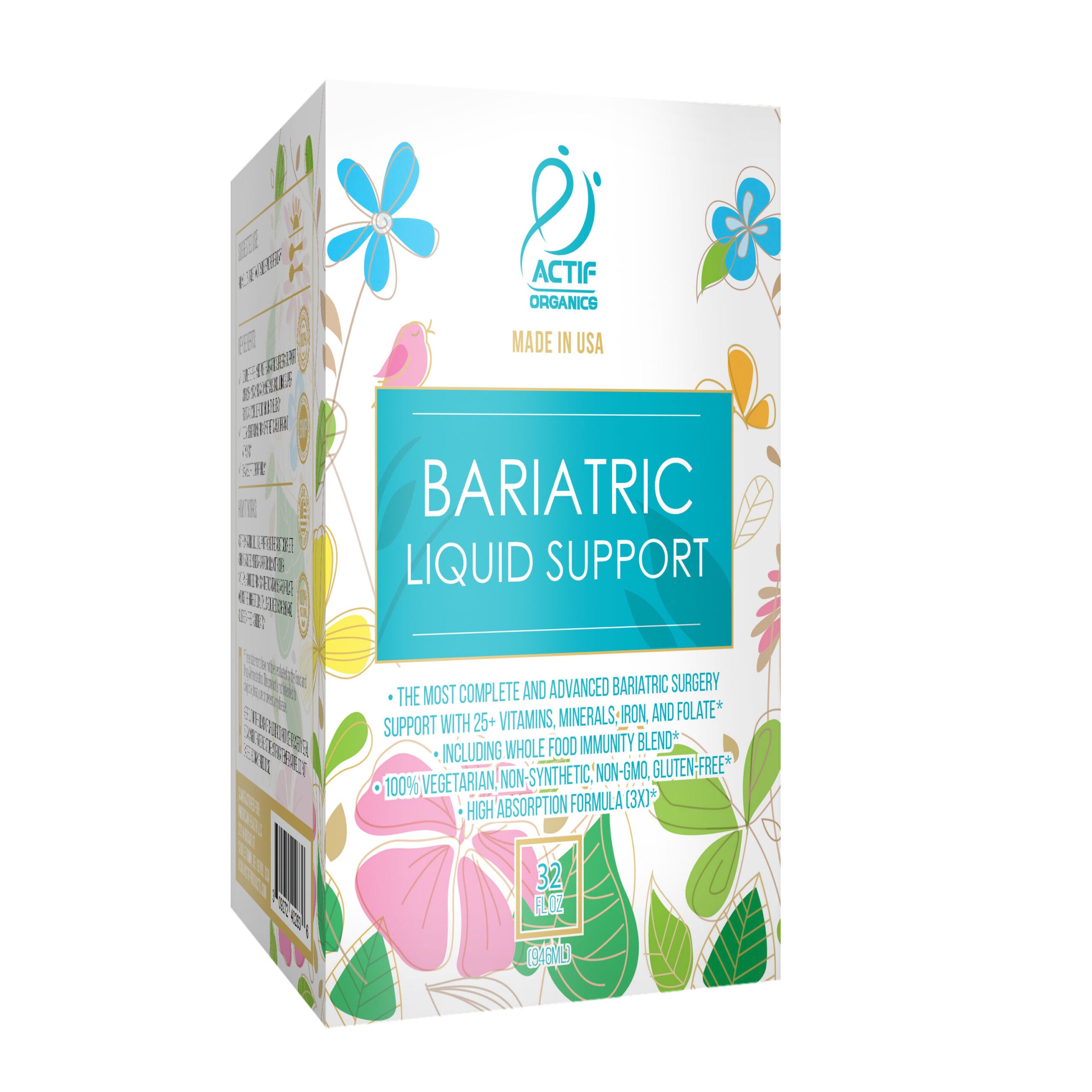 Actif Organic Bariatric Liquid Support With 25+ Organic Vitamins And Minerals For Bariatric Surgery, Advanced Formula – Non GMO, 32 Oz - High-quality Multivitamins by ACTIF at BariatricPal Store