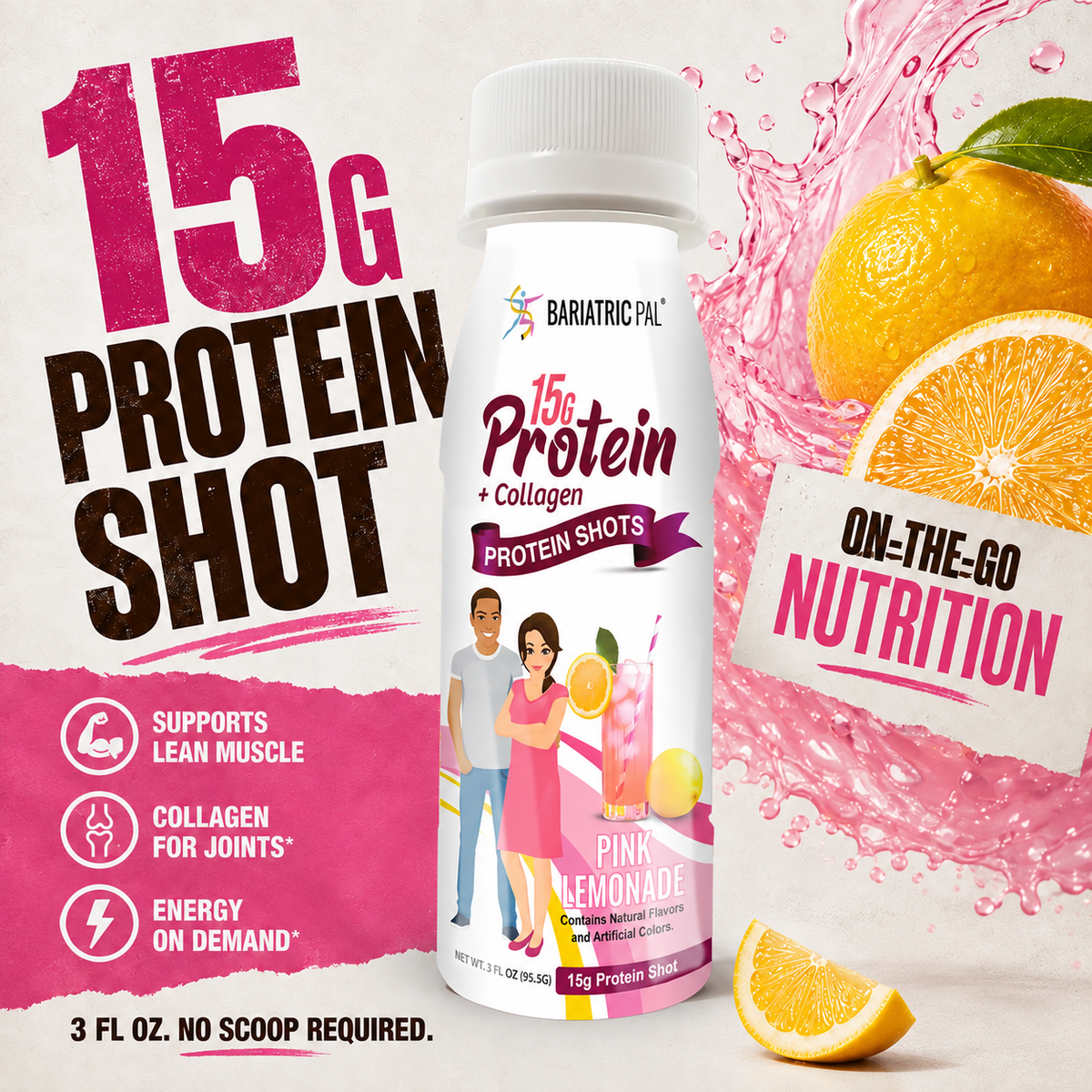 BariatricPal 15g Whey & Collagen Complete Protein Shots - Pink Lemonade