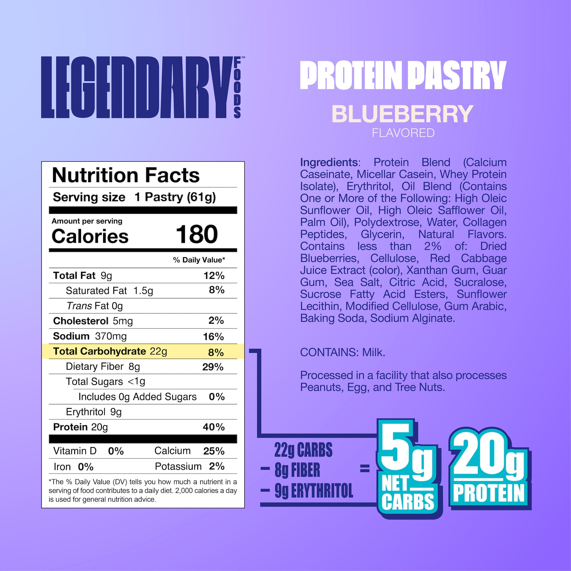 "Cake Style" Low-Carb Protein Pastry by Legendary Foods - Blueberry - High-quality Cakes & Cookies by Legendary Foods at BariatricPal Store