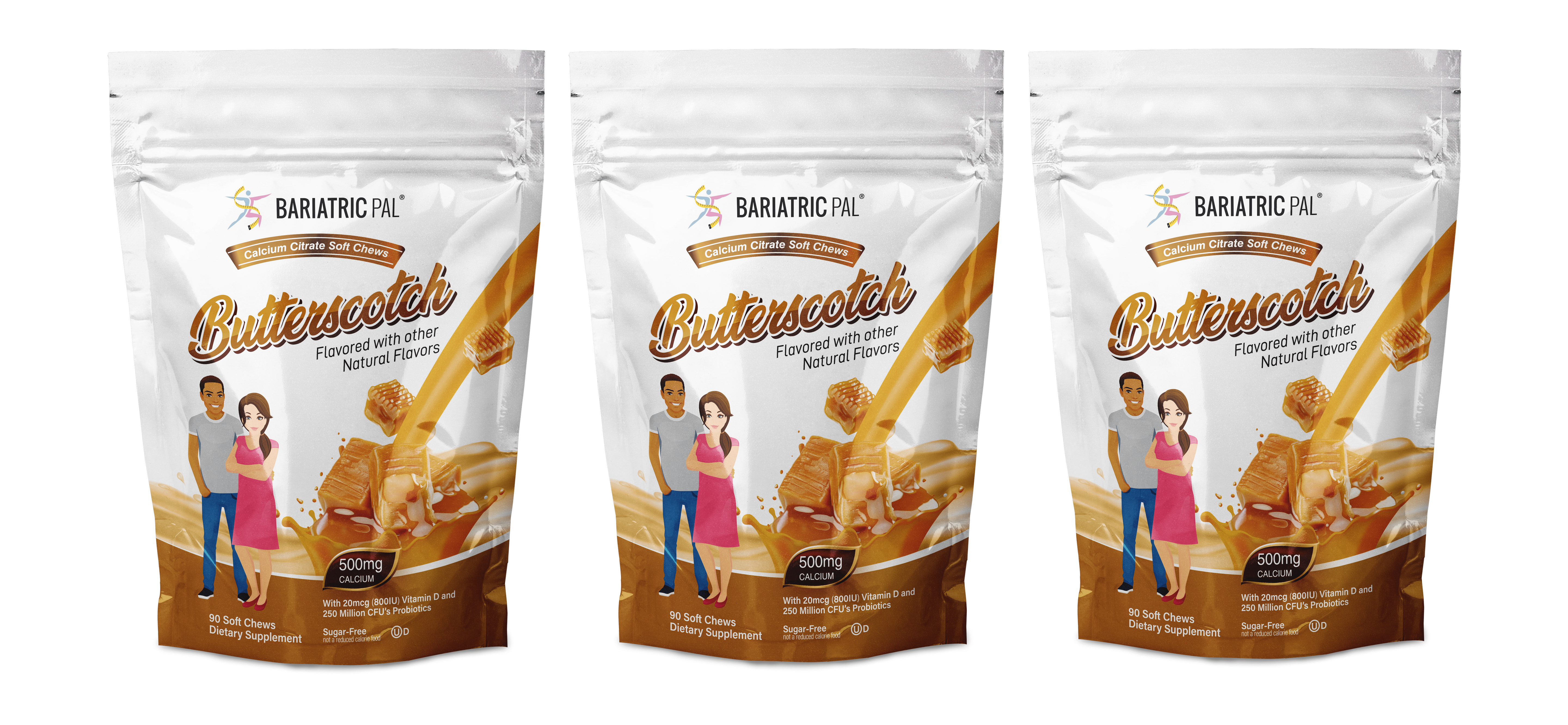 BariatricPal Sugar-Free Calcium Citrate Soft Chews 500mg with Probiotics - Butterscotch - High-quality Calcium by BariatricPal at BariatricPal Store