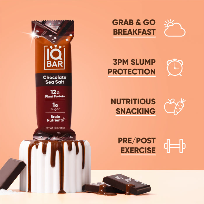 IQBar Vegan and Keto Protein Bars - Chocolate Sea Salt - High-quality Protein Bars by IQBar at BariatricPal Store