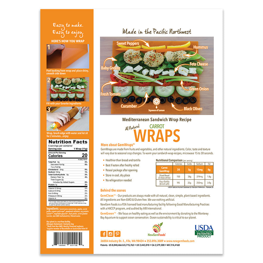 GemWraps Sandwich Wraps by NewGem Foods - Carrot