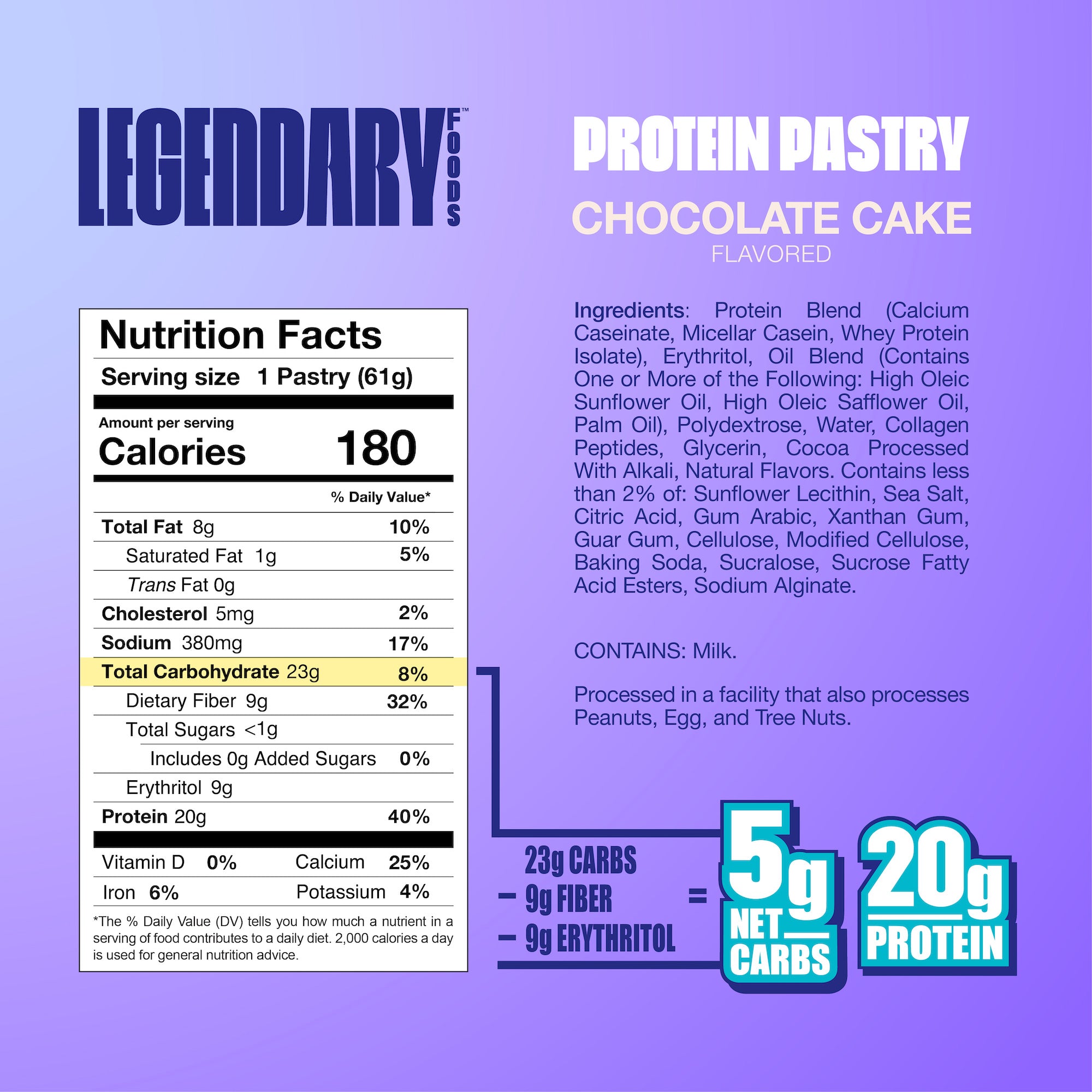 "Cake Style" Low-Carb Protein Pastry by Legendary Foods - Chocolate Cake - High-quality Cakes & Cookies by Legendary Foods at BariatricPal Store