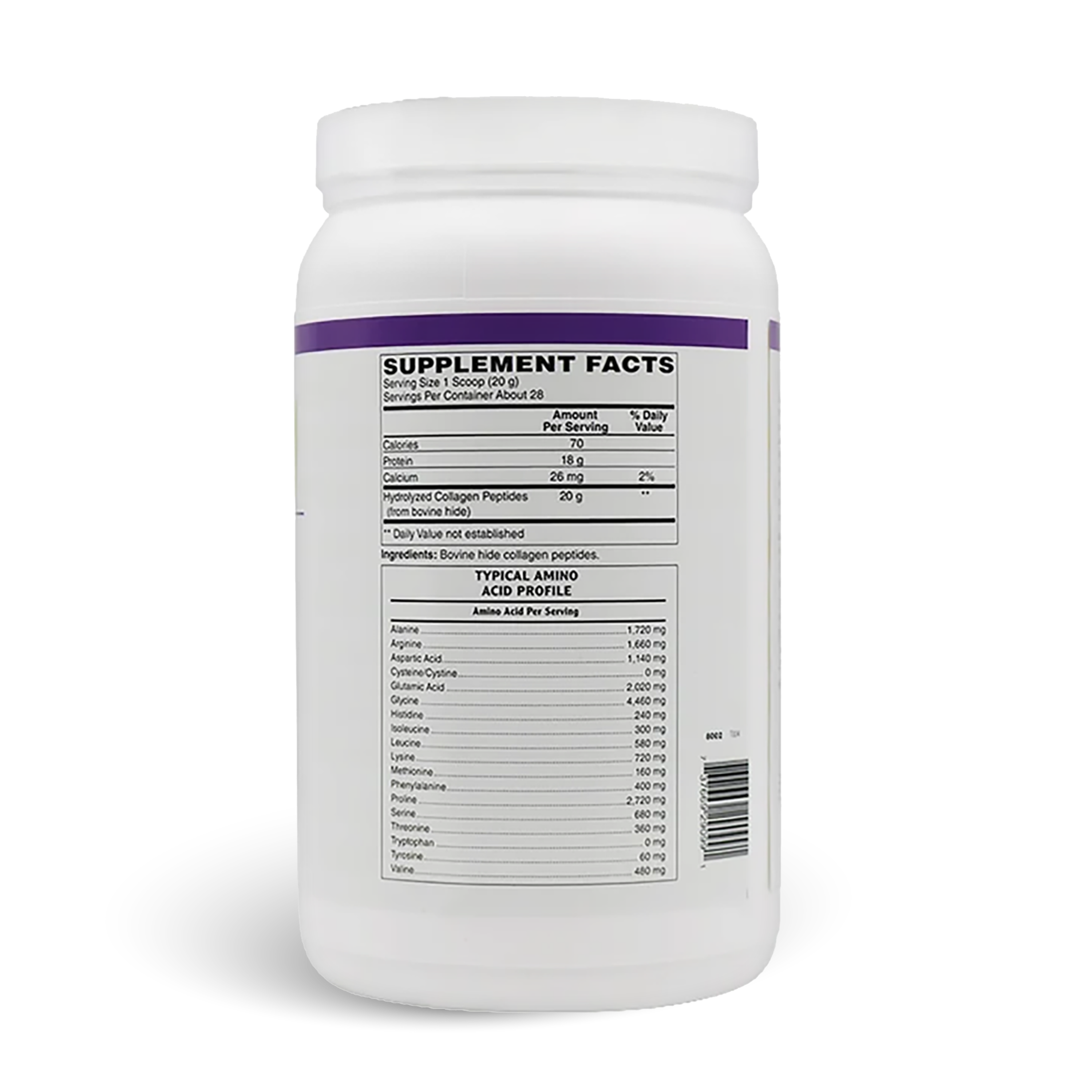Supplement facts BariatricPal Collagen Peptides – Unflavored, 20 g Collagen per Serving