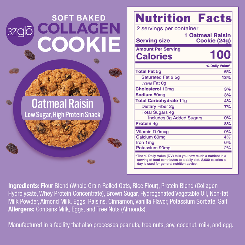 321Glo Soft Baked Collagen Cookies - Oatmeal Raisin