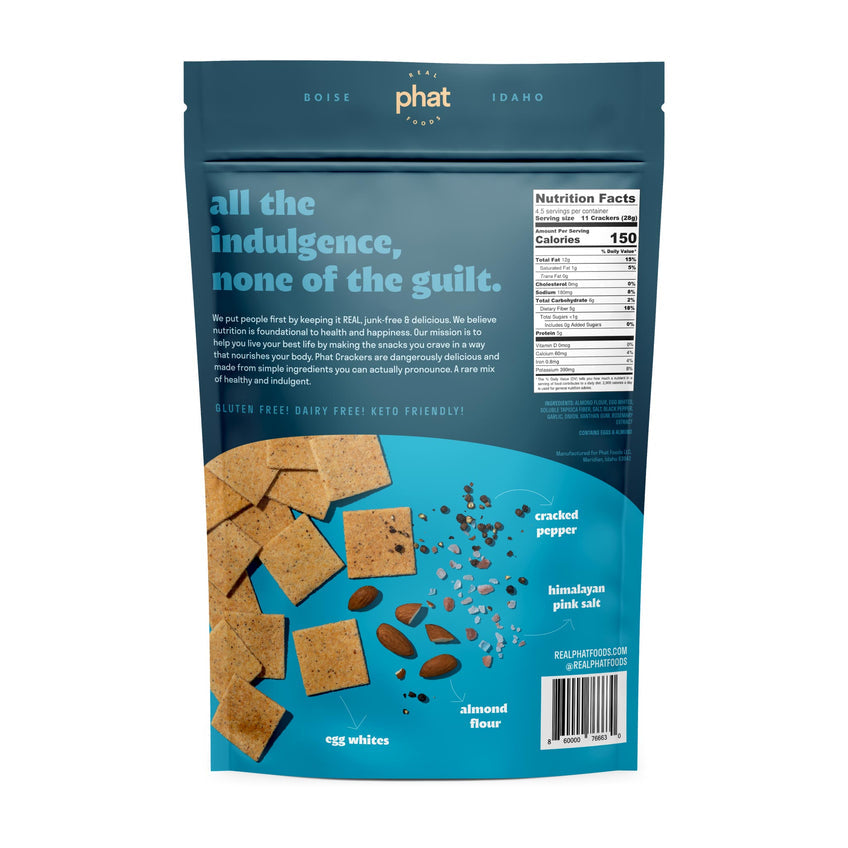 Almond Flour Crackers by Real Phat Foods - Cracked Pepper (4.5 oz)