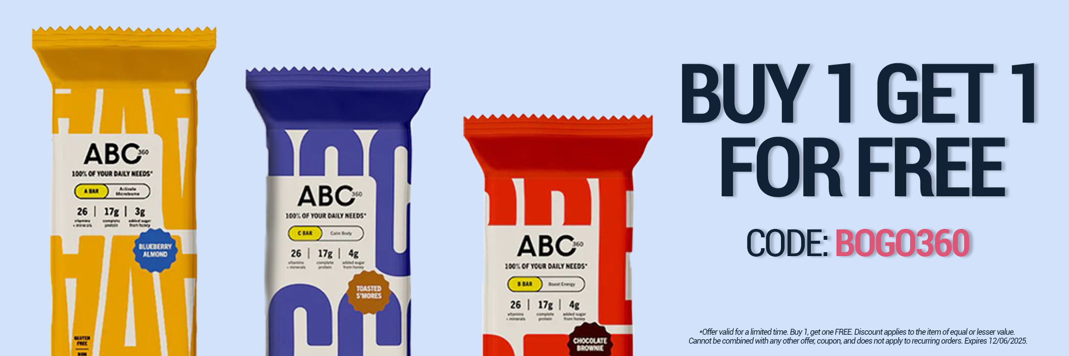 BOGO Free - ABC 360 Bars - use code BOGO360