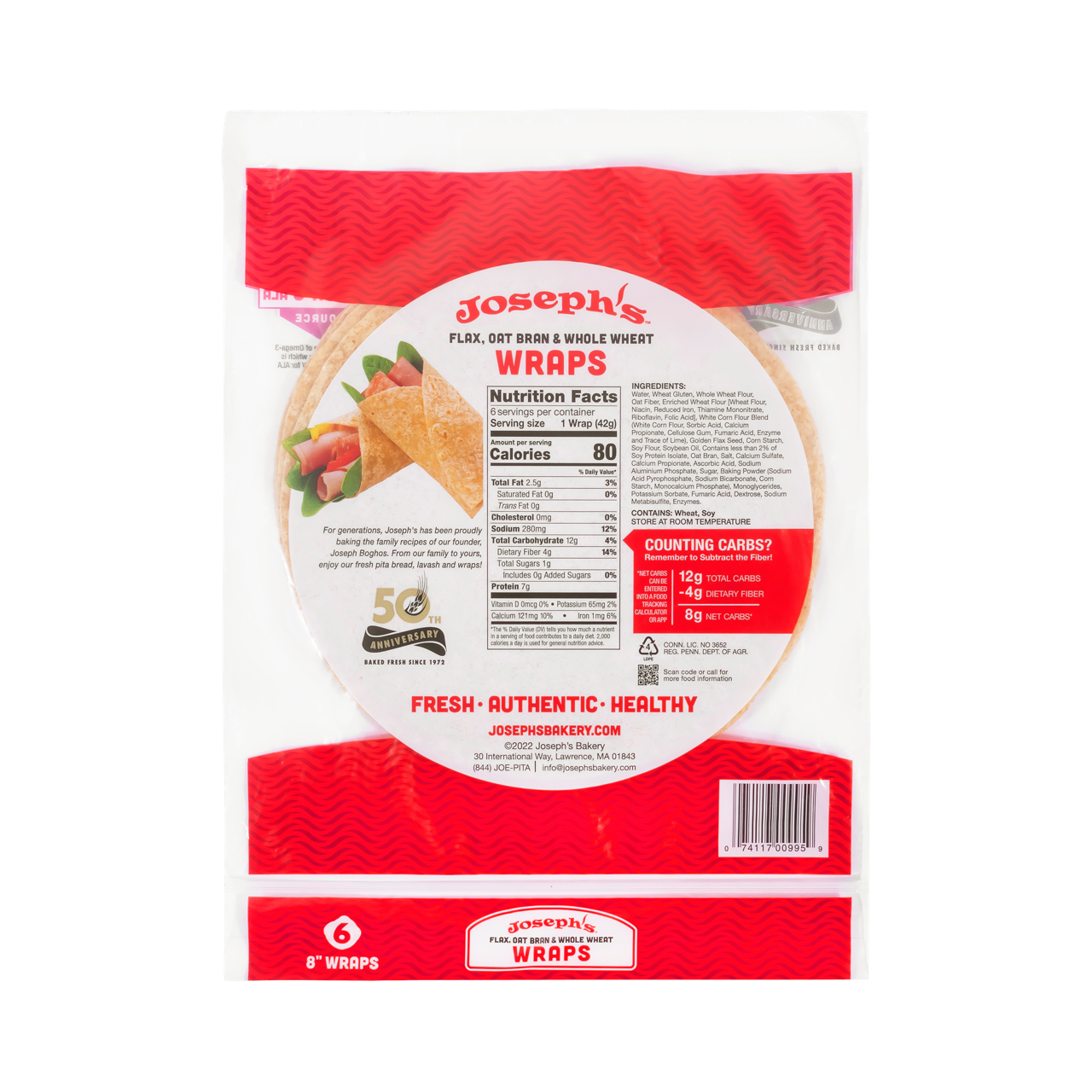 Joseph's Bakery Flax Oat Bran & Whole Wheat Wraps