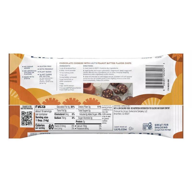 Lily's Peanut Butter Flavor Baking Chips No Sugar Added 9oz - High-quality Chocolate Chips by Lily's Sweets at BariatricPal Store