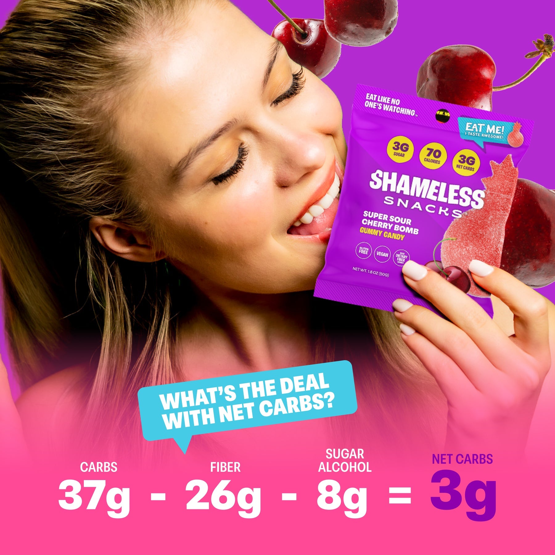 Shameless Snacks Gummy Candy - Super Sour Cherry Bomb