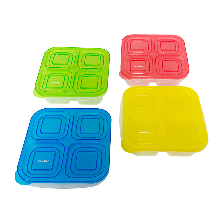 Reusable 4-Compartment Food Containers & Bento Lunch Boxes for School, Work, and Travel by Netrition (Set of 4) - High-quality Lunch Box by Netrition at BariatricPal Store