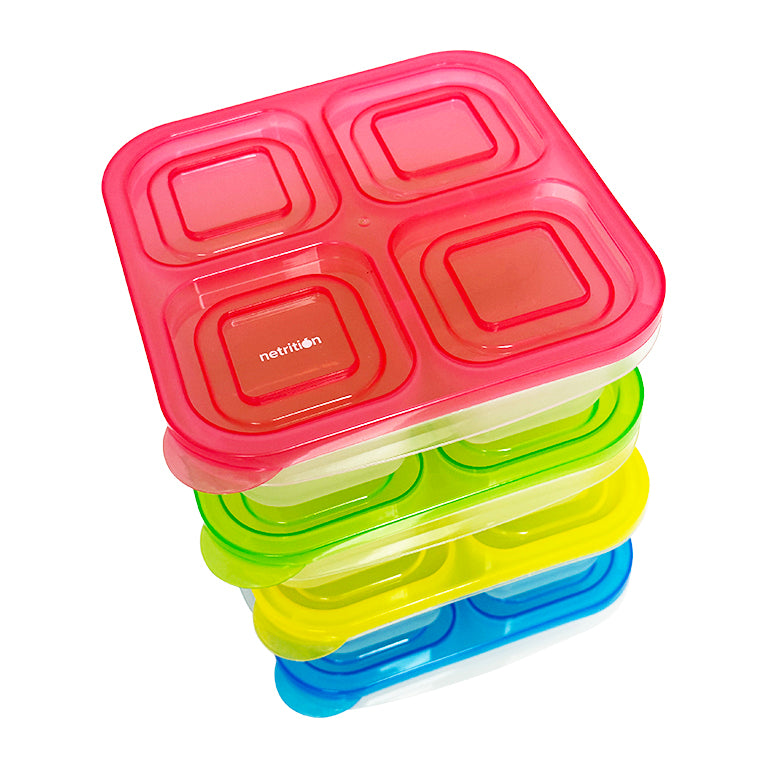 Reusable 4-Compartment Food Containers & Bento Lunch Boxes for School, Work, and Travel by Netrition (Set of 4) - High-quality Lunch Box by Netrition at BariatricPal Store