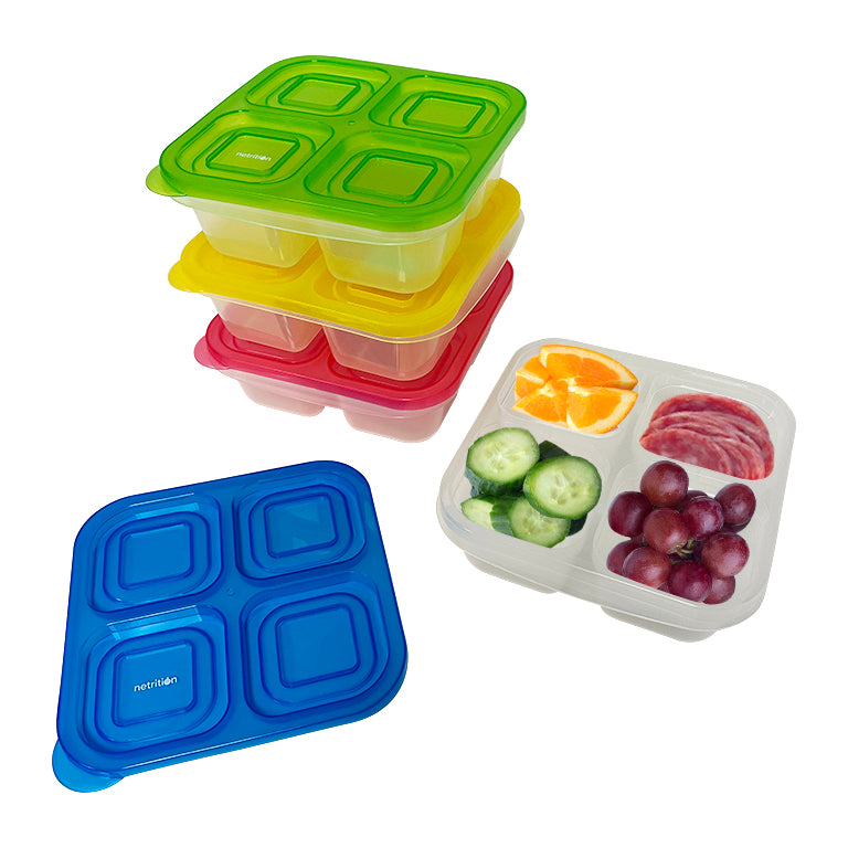 Reusable 4-Compartment Food Containers & Bento Lunch Boxes for School, Work, and Travel by Netrition (Set of 4) - High-quality Lunch Box by Netrition at BariatricPal Store