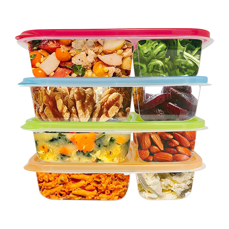 Reusable 3-Compartment Food Containers & Bento Lunch Boxes for School, Work, and Travel by Netrition (Set of 4) - High-quality Lunch Box by Netrition at BariatricPal Store