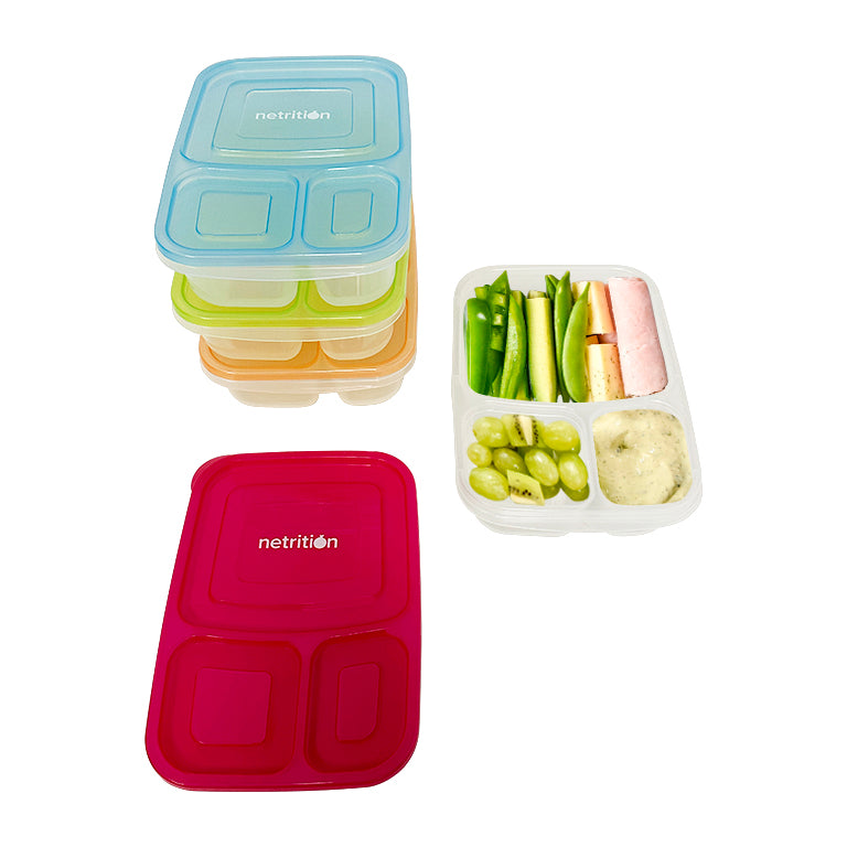 Reusable 3-Compartment Food Containers & Bento Lunch Boxes for School, Work, and Travel by Netrition (Set of 4) - High-quality Lunch Box by Netrition at BariatricPal Store