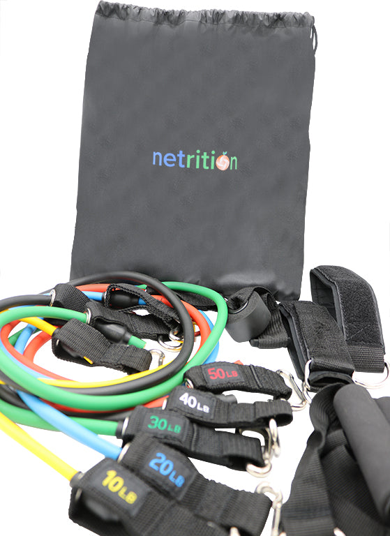 Netrition Resistance Band Set with Door Anchor, Ankle Strap and Carrying Case - High-quality Fitness Accessories by Netrition at BariatricPal Store