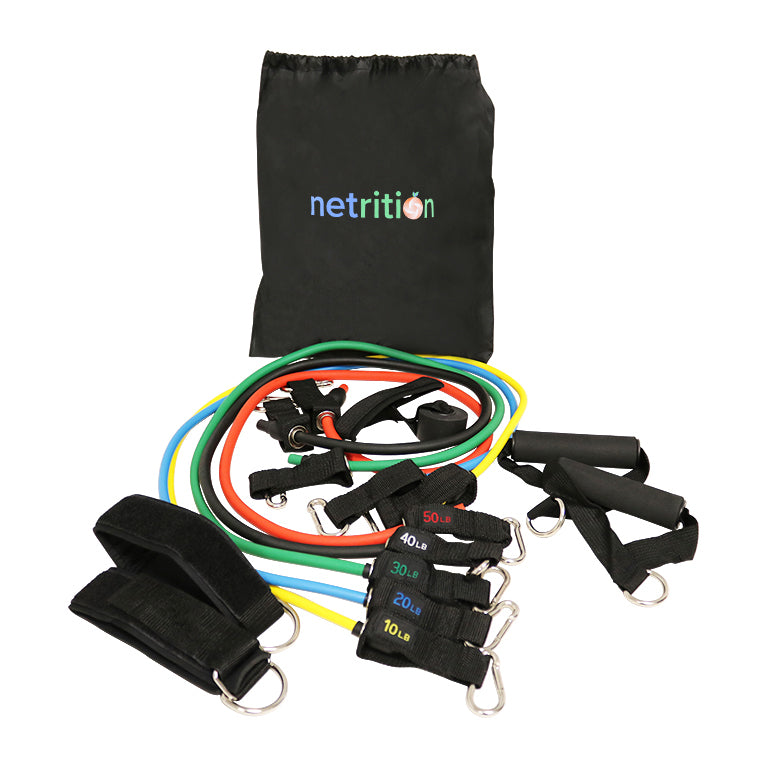 Netrition Resistance Band Set with Door Anchor, Ankle Strap and Carrying Case - High-quality Fitness Accessories by Netrition at BariatricPal Store