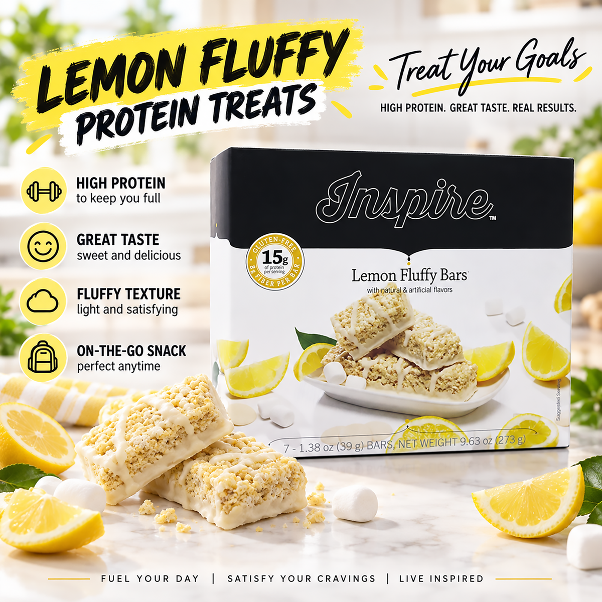 Inspire Fluffy Lemon Bars with 15g Protein + Fiber