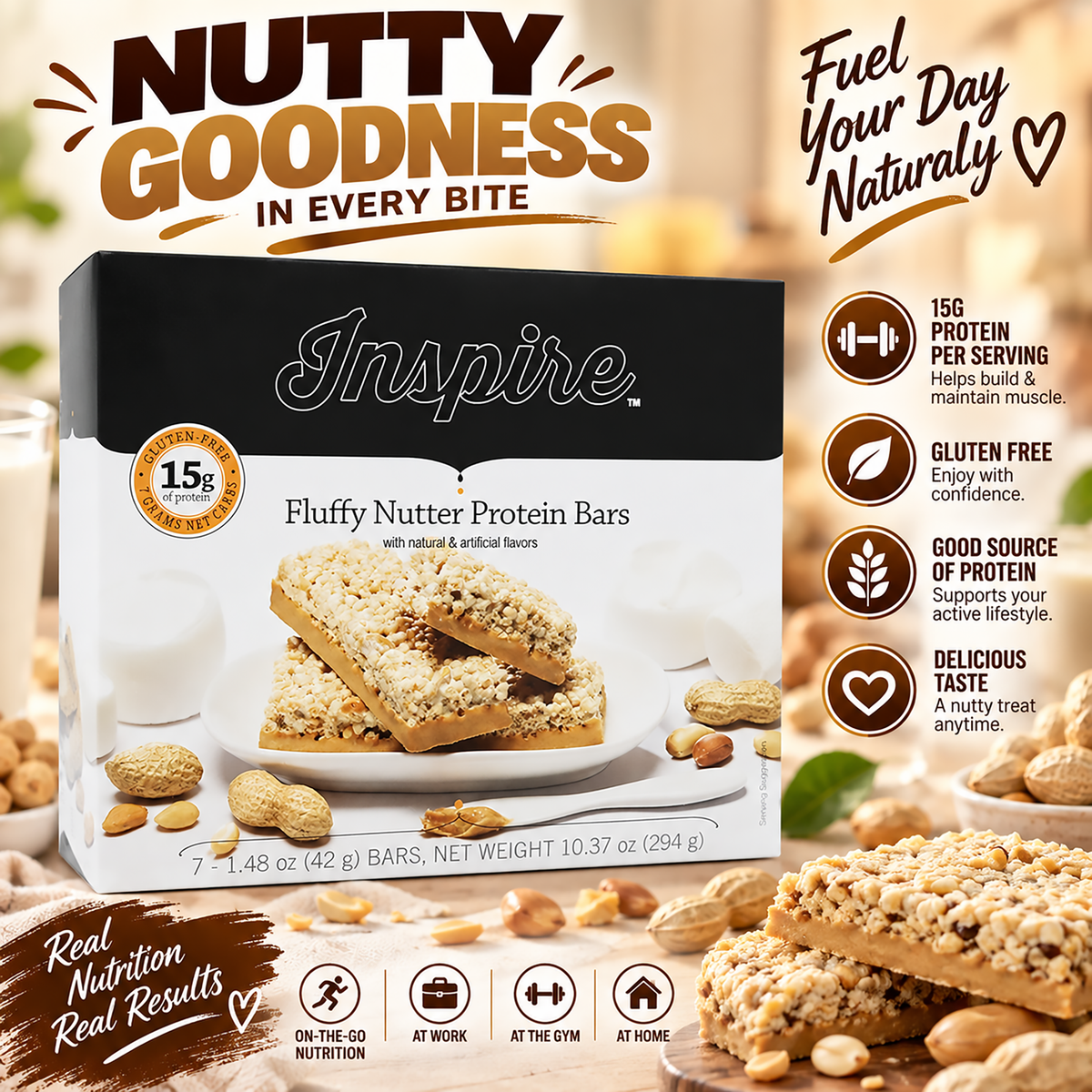 Inspire Fluffy Nutter Protein Barts with 15g Protein + Fiber