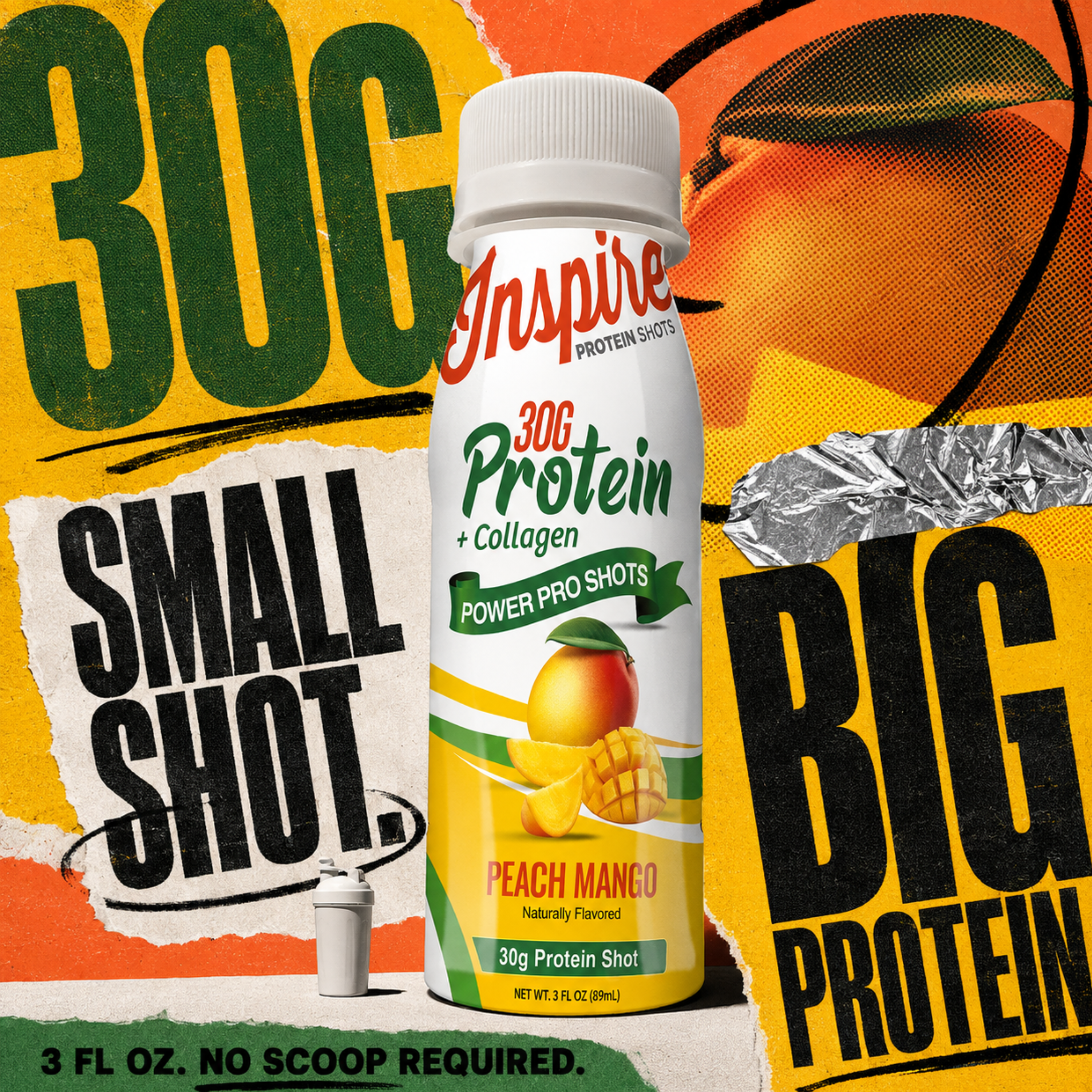 Inspire + Collagen Protein Shot with 30grams of protein in a 3-fluid-ounce bottle.