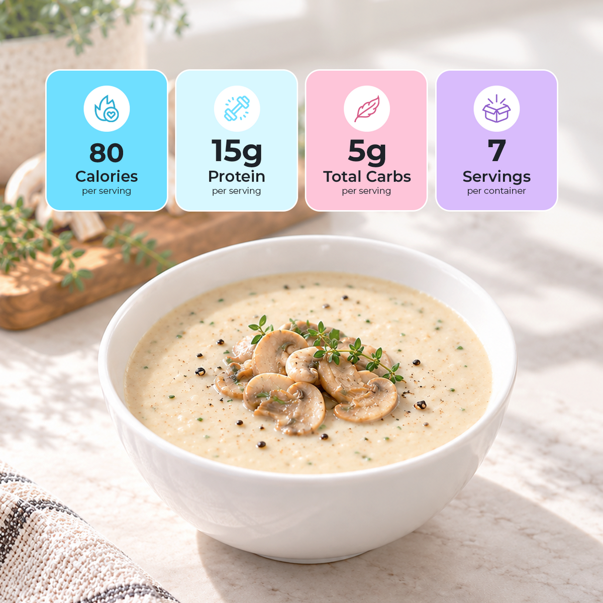 Inspire Protein Cream of Mushroom Soup. Just add water.