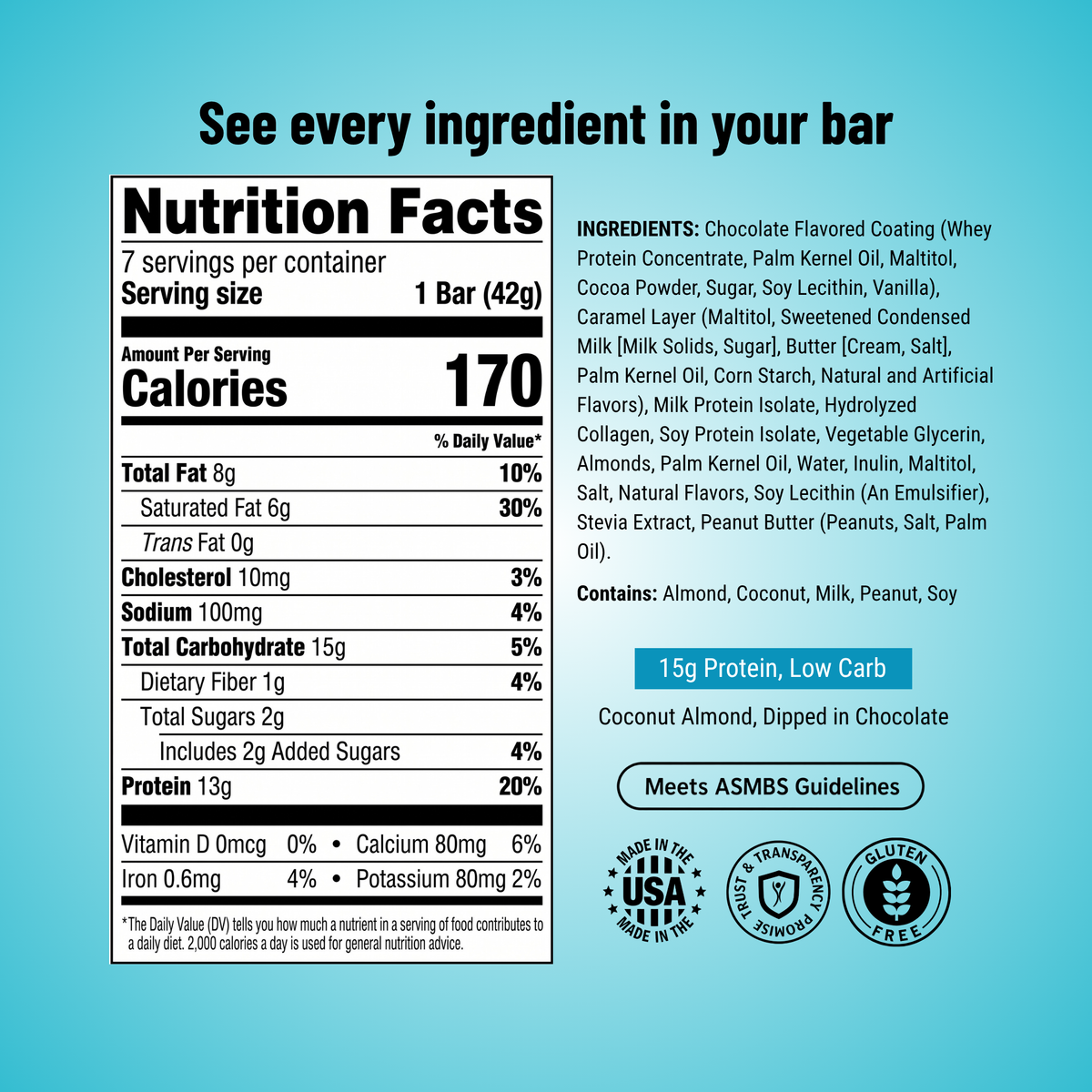 Inspire Coconut Almond Protein Bars with 13 grams of protein per bar. Gluten-free, seven-count package.