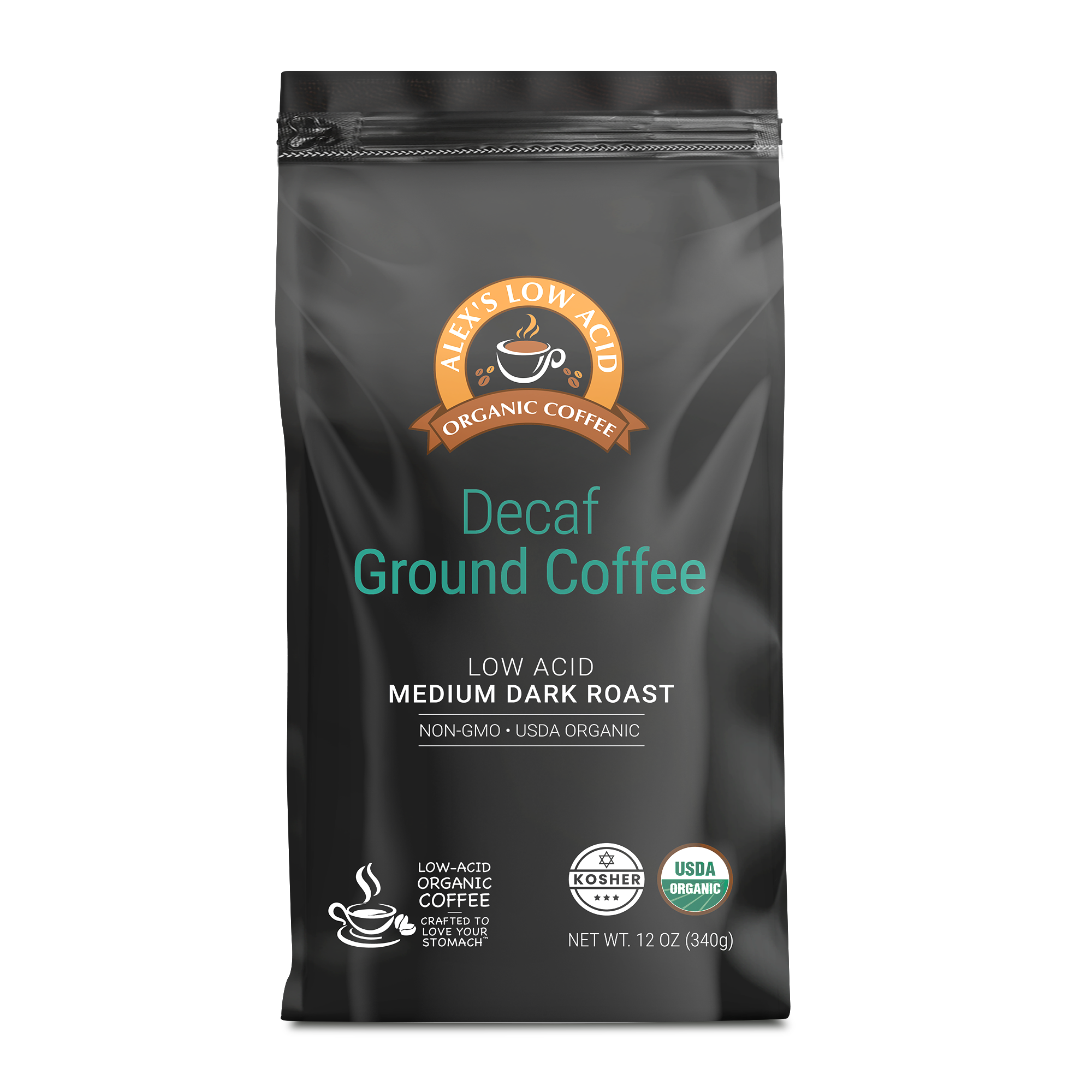 Alex's Low Acid Organic Coffee™ - Decaf Fresh Ground (12oz)